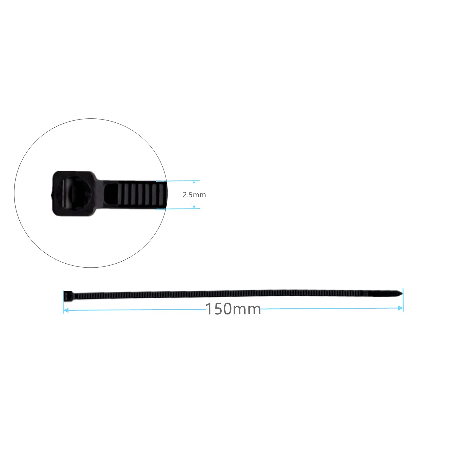 Kabelbinder Schwarz 250x4,8mm - 150 Stück Nylon, Hitzebeständig Bis 85°C, Für Innen & Außen