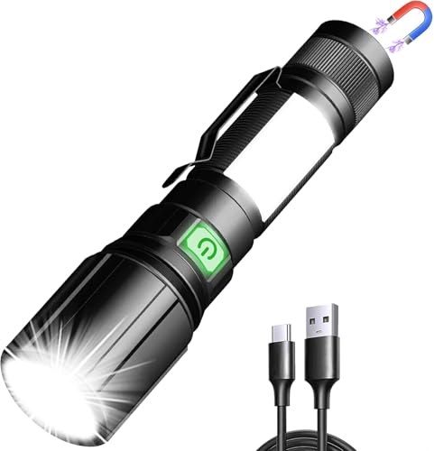 REHKITTZ Torcia 3 in1 (con Luce UV, Bianca, Rossa Laterale) Potente Professionale Super Luminoso 2000 Lumen, Lampada da Lavoro, Ricaricabile Standby Ultra-lungo