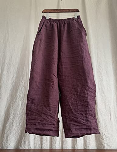 NFYM Women's Tapered Pants 100% Linen Wide Leg Elastic Waist Casual Loose Ankle Length Trousers2