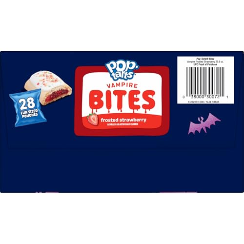 Pop-Tarts Vampire Bites Baked Pastry Bites, Kids Snacks, Halloween Snacks, Frosted Strawberry, 25.6oz Box (28 Pouches)