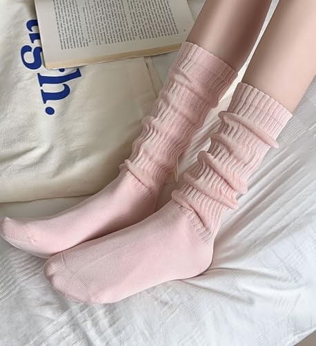 Image of Women's Ruffle Frilly Slouchy Socks, Soft Cotton Cute Solid Color Crew Socks Light Blue