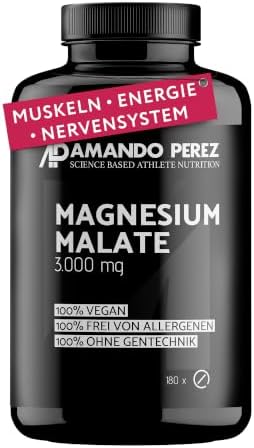 Amando Perez Magnesium Malat 3000 mg – 180 vegane Tabletten – hochdosiert | 450 mg elementares Magnesium pro Tagesdosis – Für Energiestoffwechsel, Müdigkeit & Muskelfunktion – vega