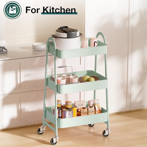 image for SMUG 3 Tier Rolling Cart - Metal Utility Carts on Lockable Caster Whee