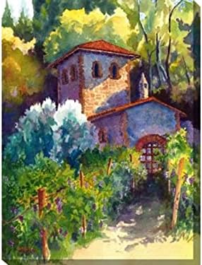 Green and Yellow Vintner's Cottage Outdoor Canvas Rectangular Wall Art Decor 40" x 30"