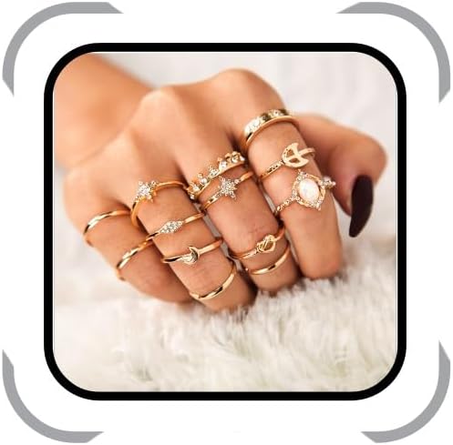 13 Pcs Women Rings Set Knuckle Rings Gold Bohemian Rings Vintage Gem Crystal Rings Joint Knot Ring Sets for Teens Party Daily Fesvital Jewelry Gift(style3)