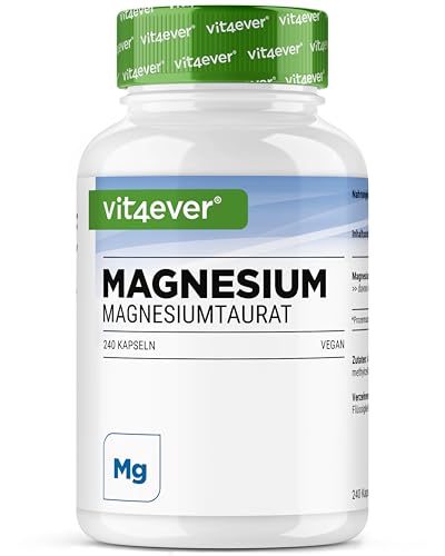 vit4ever Magnesiumtaurat - 240 vegane Kapseln - 2550 mg Magnesiumtaurat mit 200 mg elementarem Magnesium pro Tagesdosis - Hochreiner Premium Rohstoff - Laborgeprüft & ohne unnötige Zusätze