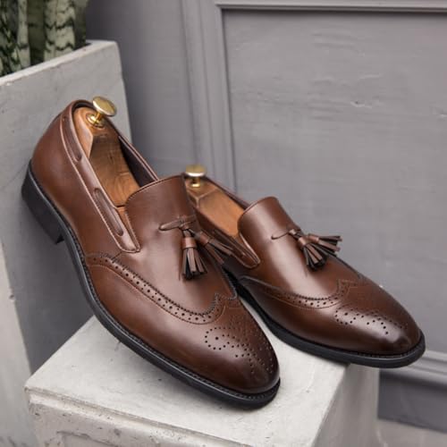 Men’s Tasseled Penny Loafers - Full Grain Leather Strand Silk Tassels, Non-Slip Sole - Casual Slip-On for Weddings & Daily Business2