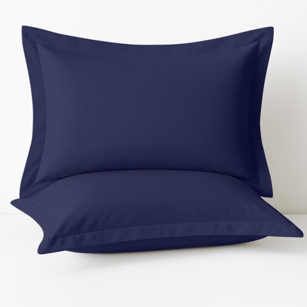 Juego de 2 Fundas de Almohada tamaño Queen de 20 x 30 Pulgadas, 600 Hilos, 100% algodón orgánico, Color Azul Marino con Brida de 5 cm, Suaves y Lisas de Calidad de Hotel