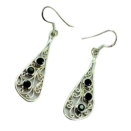 Boucles d'oreilles Onyx noir pierre de naissance ronde en argent