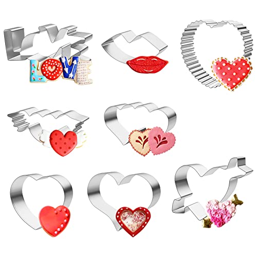 Elecland 8 Pcs Valentine's Day Cookie Cutters Set Stainless Steel Heart Cookie Cutter Metal Biscuit Molds Cutters For Kitchen Baking #TOP4