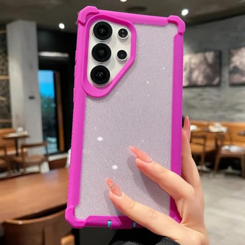 Coque Galaxy S25 Ultra rouge rigide transparente à paillettes avec coins antichocs