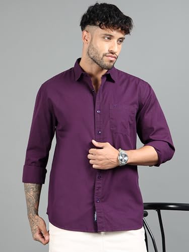 Image of Men Slim Fit Solid Spread Collar Casual Shirt