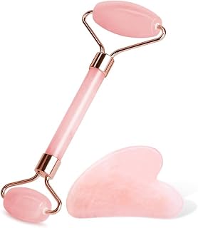 Face Roller & Gua Sha Facial Tool Set – Facial and Head Massager for Muscle Tension Relief, Anti-Puffing, Skin Care Rituals, Relaxation & Beauty Gifts for Women and Men(Pink)