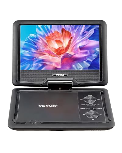 VEVOR Lecteur DVD Portable, écran HD pivotant de 256 mm, avec Chargeur de Voiture, Batterie Rechargeable intégrée de 4 Heures, Deux Haut-parleurs,...