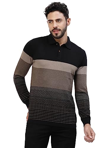 Image of Kalt Mens Basic Solid Full Sleeves Polo Cotton Blend Knitted Regular Fit Polo-Neck T-Shirts with Collar Stylish