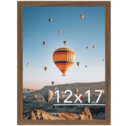 Image of JCJMY 12x17 Picture Frame Brown for Wall Hanging, Wall Mounting Horizontally or Vertically, 12 x 17 Wall Gallery Poster Photo Frame with Shatter Resistant Plexiglass, Brown