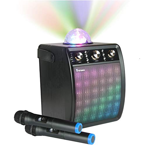 Portable Karaoke Machine & Speaker with Wireless Microphone & Disco Party Light. Mr Entertainer Moonbox (2 x Wireless Microphones)