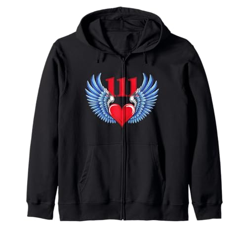 Image of 111 Angel Number Spiritual Heart & Wings Zip Hoodie