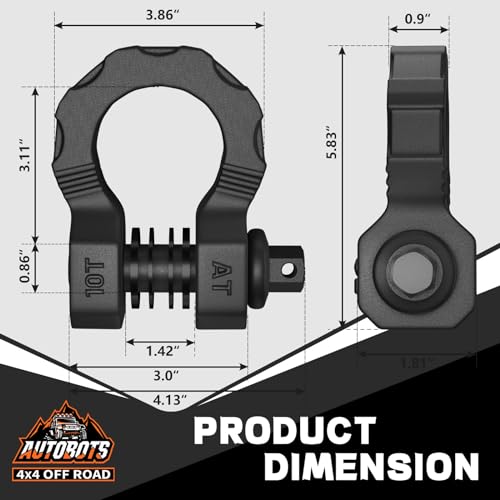 AUTOBOTS Mega D Ring Shackles 80,000 Lbs Capacity,Heavy Duty 3/4” Shackle with 7/8 Pin for Tow Strap, Winch, Off-Road Vehicle Recovery Tow Shackles (2 Pack) Black