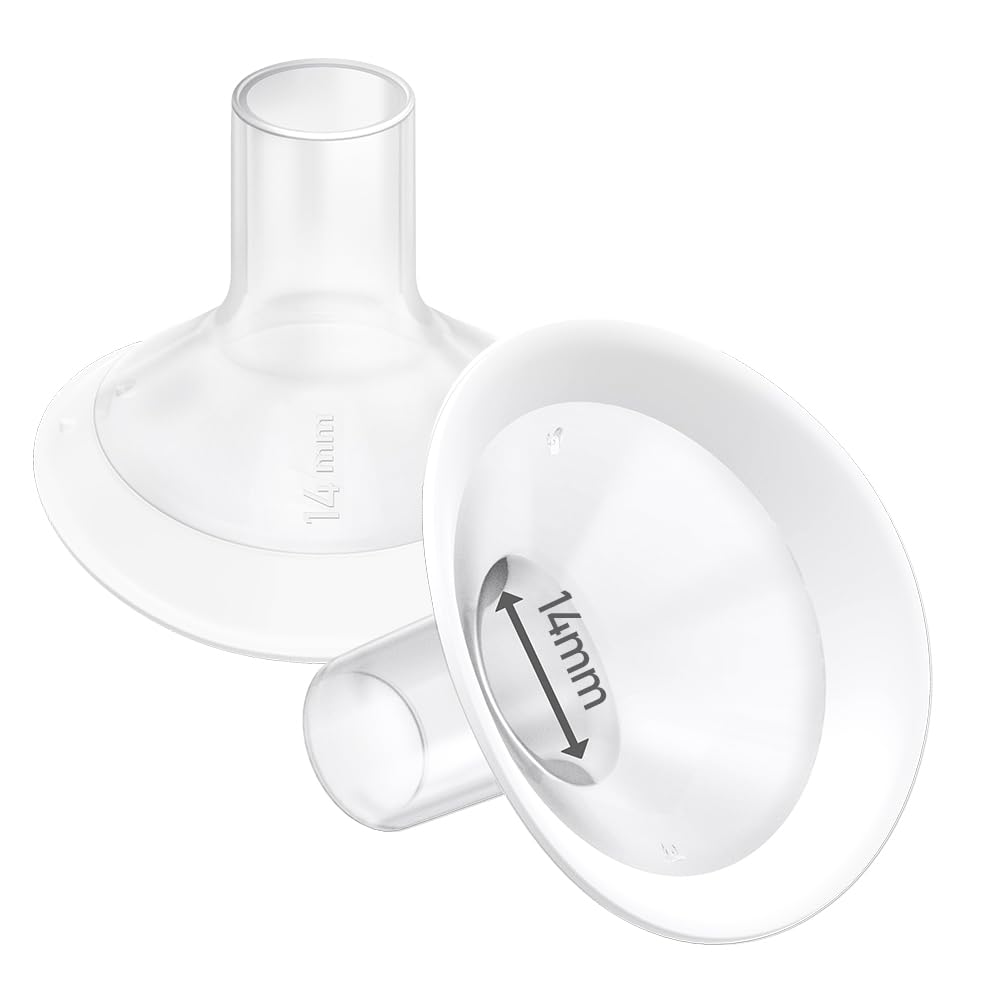 2pcs 14mm Soft Flanges, 106 Degree Wider Opening Angle with Soft Rim Shield for Medela Breast Pump, PersonalFit, Freestyle, Maxflow, Freestyle Flex Swing Maxi Connector, Lansinoh Signature Pro