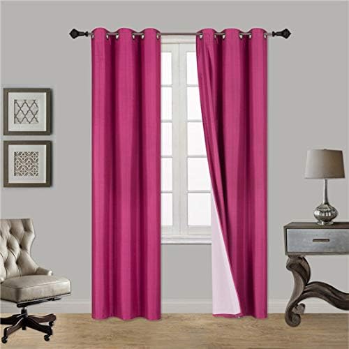 Gorgeous Home (#72) 2 Panels Solid HOT Pink 84" Long Thermal Foam Lined Blackout Heavy Thick Window Curtain Drapes Bronze Grommets