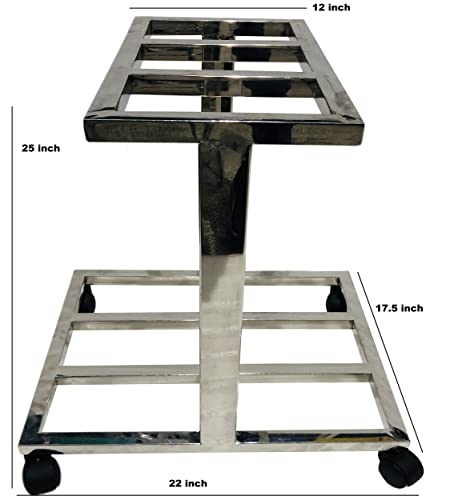Image of Goyal steel & furniture Office Home Inverter Stand Battery UPS Trolley Fit to Every Inverter Battery Made of Stainless Steel (with Wheel, Topless, for Two Batteries)