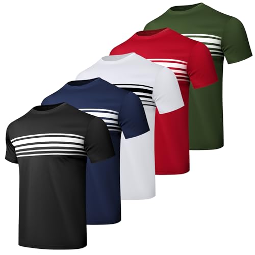 Athletic Shirts Men Sport Moisture Wicking Tops Gym Running Stripes Activewear Workout Casual T Shirts