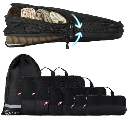 TRAVEL DUDE Packwürfel Set mit Kompression aus recycelten Plastikflaschen, Leichte …
