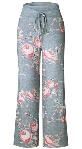 Image of Elsofer Women's Comfy Lounge Pants Soft Floral Pajama Pants Loose Drawstring Wide Leg Palazzo Pants for Sleep, Casual Wear