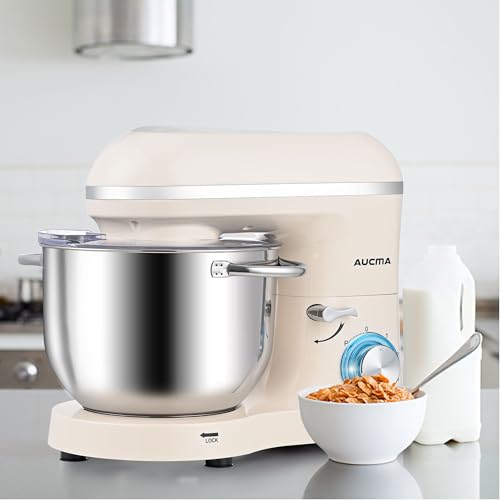 Image of Aucma Stand Mixer,6.5-QT 660W 6-Speed Tilt-Head Food Mixer, Kitchen Electric Mixer with Dough Hook, Wire Whip & Beater (Almond Cream, 6.5QT)