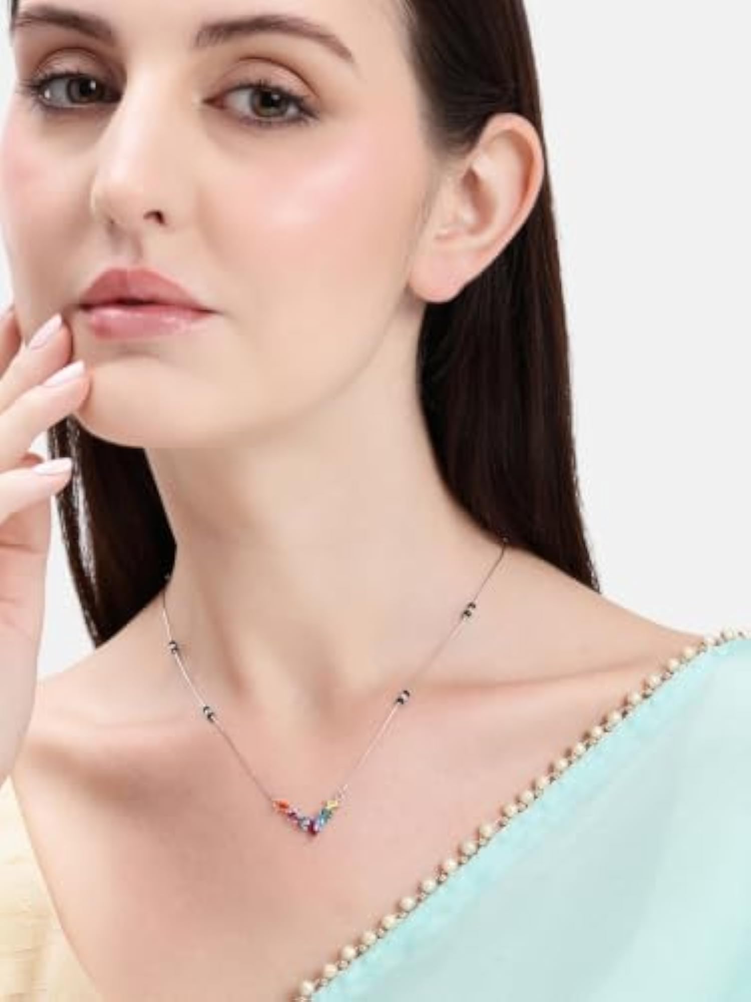 Women's 925 Sterling Silver Rainbow Stone Mangalsutra