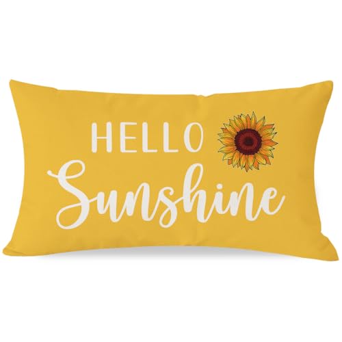 PANDICORN Hello Sunshine Throw Pillow Cover 12x20 Inch Sunflower, Yellow