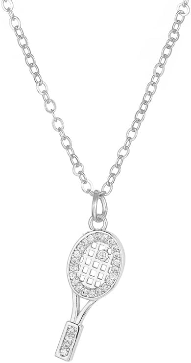 14K Gold Plated Tennis Racket Pearl Ball Pendant Necklace for Women Men Exquisite Cute Hollow Out Sport Racquet Chic Cubic Zirconia Geometric Necklace Trendy Jewelry Gifts