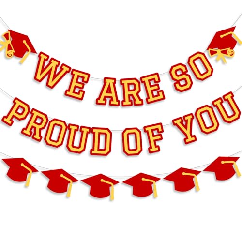 Image of We Are So Proud Of You Banner Graduation Party Decorations Congrats Grad Cap Garlands Wall Sign Red Gold