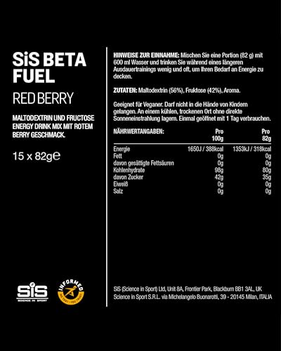 Science in Sport BETA Fuel 80 Energy Drink Pulver 15 x 82g Rote Beere - Isotonisches Getränkepulver mit 80g Kohlenhydrate, Idealer Energielieferant für Ausdauersportler