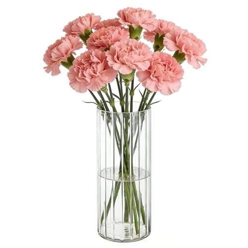 Koelaa Vase en Acrylique Côtelé pour Fleurs Naturelles et Artificielles - Vase Cylindrique en Plastique Incassable - Vases Transparent Moderne pour Salon,...