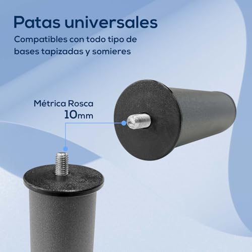 Miniatura 3 de Duérmete Online - Juego De 6 Patas De 27 Cm, Para Somier Y Base Tapizada, Cilíndricas Roscadas, Color Gris