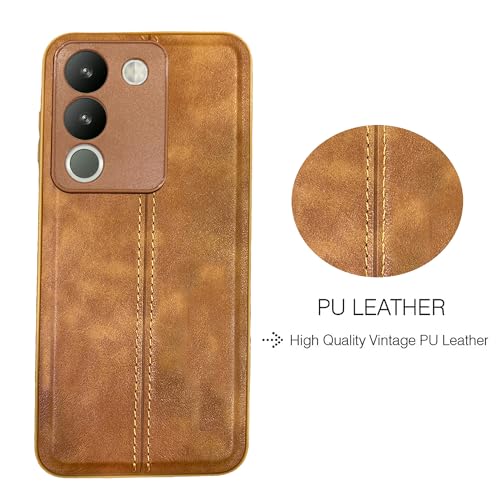 Image of A rtistque Premium Thread Leather Back Cover Case for Vivo Y200 5G | Drop Protection | Raised Camera Edges - Brown