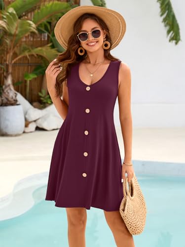 Image of BELAROI Summer Dresses for Women Beach Tshirt Sundress V Neck Casual Swing Tank Dress Swimsuit Cover Ups Pockets