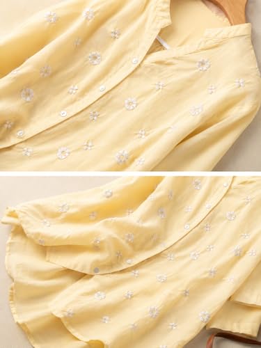 Image of RIEKA Womens Floral Applique Embroidered Fancy Top with Mandarin Collar Button Down Front Half Sleeves Relaxed Fit Casual Tunic Top for Women