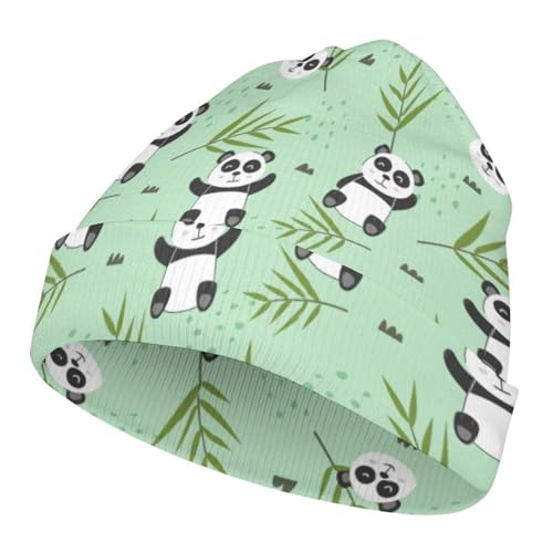 Panda and Bamboo Leaves Pattern Kids Beanie Hat for for Girls Boys Children Cap Winter Knitted Chemo Cancer Headwear Accessories Gifts Decoration Black