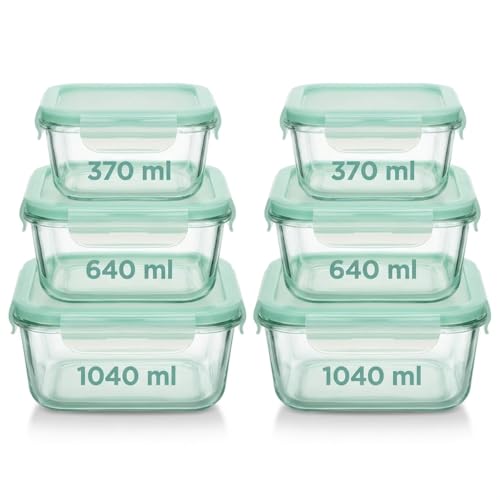 Conjunto 6 Potes Herméticos de Vidro com Tampa 370ml 640ml 1040ml Vedação Airtight Ideal para Geladeira, Freezer e Marmita Tampa Branca