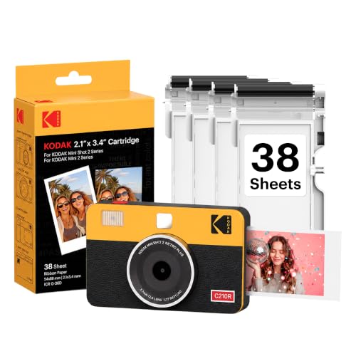 Image of KODAK Mini Shot 2 Retro 2x3 Instant Camera, Photo Printer, 38 Sheet, Yellow