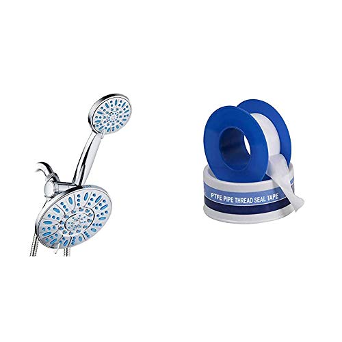 Antimicrobial/Anti-Clog High-Pressure 30-setting Rainfall Shower Combo by AquaDance with Microban Nozzle Protection & SUPPLY GIANT I34 812 PTFE Thread Seal Tape for Plumbers 3/4 Inch x 260 Inch