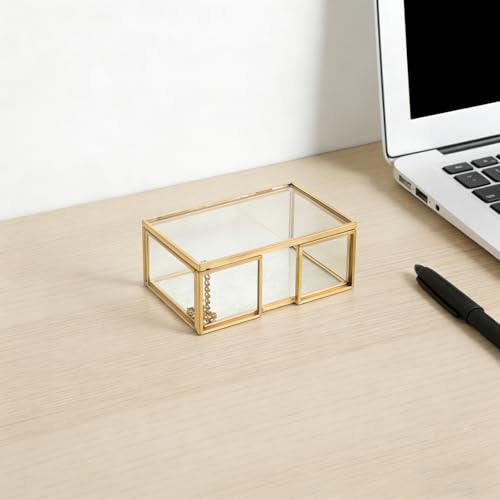 Tarjetero de latón y vidrio PRETYZOOM rectangular para escritorio de oficina 5