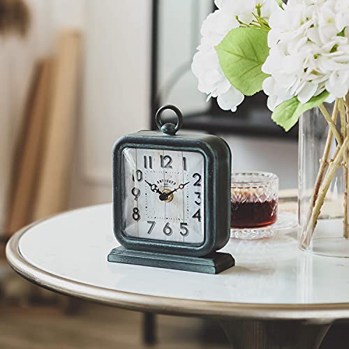 Nikky Home Vintage Table Clock, Shelf Desk Top Clock Battery Operated Rustic Design, Chic Home Decor For Fireplace Mantel, Desktop, Countertop - Antique Turquoise #TOP2