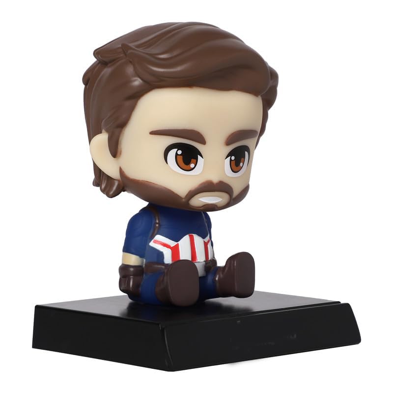 Image of Super Hero Action Figure Limited Edition Bobblehead with Mobile Holder for Car Dashboard, Office Desk & Study Table - Captain America