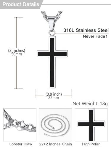 Image of U7 Cross Necklace for Men, Stainless Steel Silver Black Gold Mens Cross Necklace, 22-24 Inches