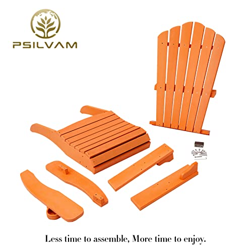 Psilvam Adirondack Chair, Oversized Poly Lumber Fire Pit Chair With Cup Holder, 350Lbs Support Patio Chairs For Garden, Weather Resistant Outdoors Seating, Relaxing Gift For Father & Mother (Orange) #TOP4