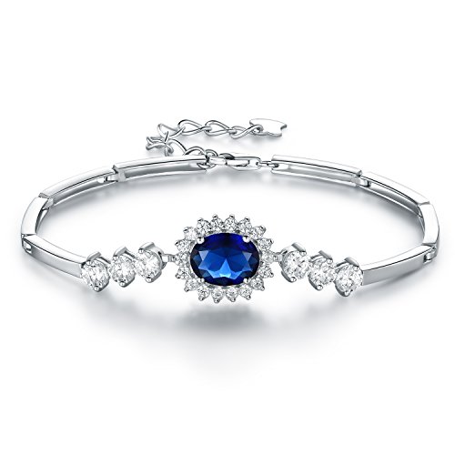 JIANGXIN Princesa Diana William Kate Plata de Ley 925 Ajustable Pulsera Mujer,Libre de Alérgenos, Zafiro Brazalete de Mujer Ajustable Regalo Ideal el día de San Valentín con Hermosa Caja Regalo Cover